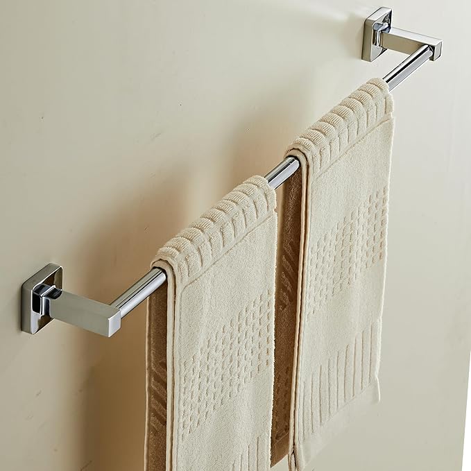 24 Inch Towel Racks for Bathroom Wall Mounted, Chrome Finish Stainless Rack with Towel Bar and Hand Towel Holder, Shower and Bath Towel Rack for Bathroom(Total Length 26-Inch)