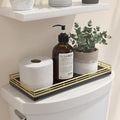 Oak Bathroom Toilet Tank Tray, 13" Paper Storage Basket Tray Back of Toilet Basket Organizer, for Perfume Makeup Candle Kitchen Counter Coffee Table Gold Decor