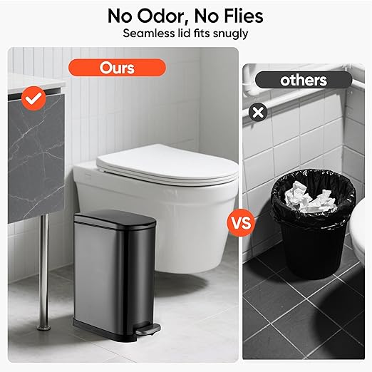 2.6 Gallons 10 Liter Stainless Steel Trash Can Dust Bin Waste Bin Kitchen Bathroom Garbage Can Pedal with Lid Powder Brushed Black Gold
