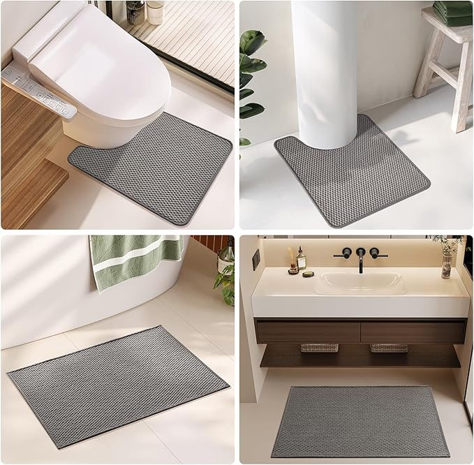 Bathroom Rugs Non Slip Washable, Super Absorbent Thin Bath Mat Quick Dry Low Pile Bathroom Rug, Dark Grey 20"x48"
