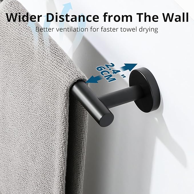Sayayo Matte Black Hand Towel Holder for Bathroom, 12 Inch Towel Bar Towel Rack for Kitchen, Towel Ring Towel Rod Wall Mount SUS304 Stainless Steel (Hanging Length 9-Inch)