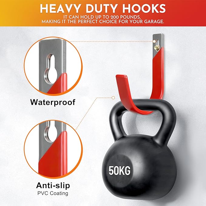 6 Pack Metal Garage Hooks, Heavy Duty Hose Hanger Wall Mounted Utility Storage Hooks for Outside Yard, Sturdy Hose Reel for Water Hose, Brooms, Ladders, Garage Storage