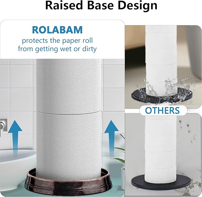 Heavy Weighted Toilet Paper Holder (with Reserve Function) Free Standing Toilet Paper Storage，Spare Toilet Paper Roll Holder Storage Stand for Bathroom Total Height 22.5" ，Oil Rubbed Bronze