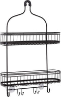 Zenna Home Shower Caddy Hanging Bathroom Organizer, Steel Shower Rack with 2 Extra Wide Shelves and Built in Hooks, Rust-Resistant Over Shower Head Caddy Storage System, Bronze