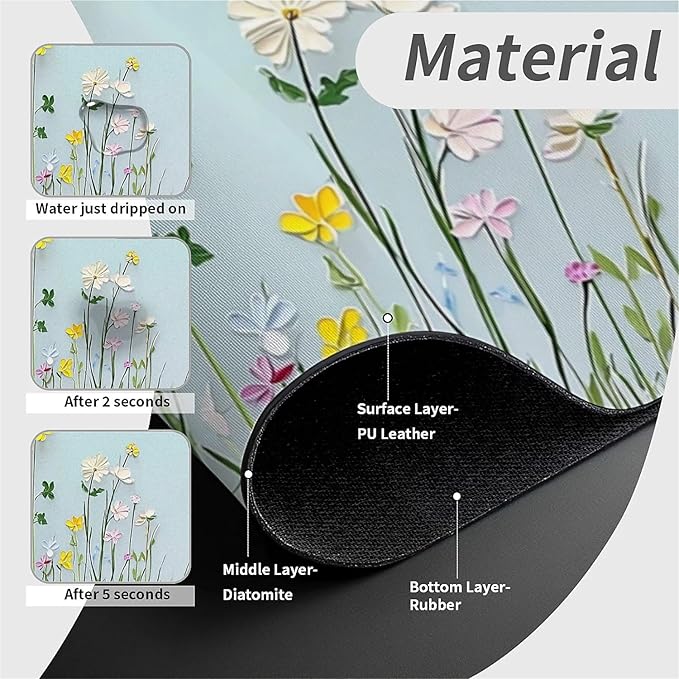 Kitchen Sink Splash Guard，Simple wildflowers Faucet Mat Sink Gadgets-Super Absorbent Fast Drying Mat Drip Catcher for Kitchen, Bathroom,Sink Mat, Dish Drying Mat, Bathroom(15" X 5.5" )