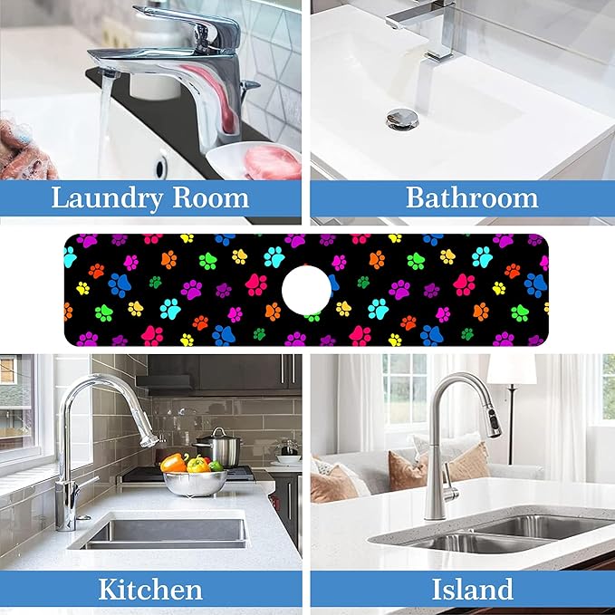 Dog Paw Print Faucet Mat for Kitchen Sink Animal Footprint, Soft Diatom Mud Material, Strong Water Absorption, Non-slip, Easy to Clean for Bathroom, Kitchen 23.5"X5.5"