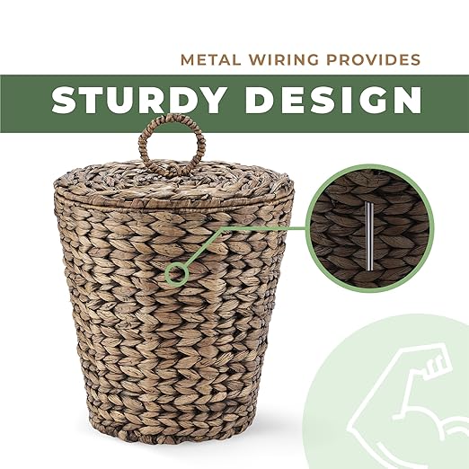 3 Gallon Black Wicker Trash Can with Lid and Liner