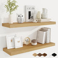 Fun Memories Floating Shelves for Wall, 32 Inch Rustic Wood Wall Mounted Shelves for Bathroom, Bedroom, Kitchen, Living Room, Deep Floating Shelves for Storage & Home Decor (Oak, Set of 2)