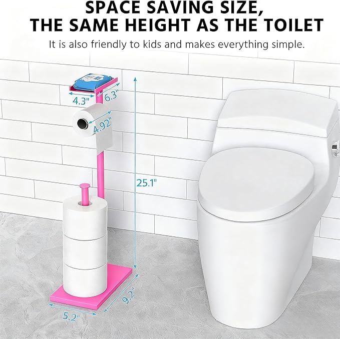 CISILY Pink Toilet Paper Holder Stand with Phone Shelf, Bathroom Toliet Decor Decoration. Tissue Paper Roll Holder Free Standing Storage Decor Accesories