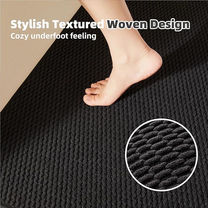 Black Toilet Rug, Thin Toilet Rugs U Shaped Washable Non Slip Absorbent Quick Dry Low Pile Toilet Mat, Black 20''x24'' U Shape