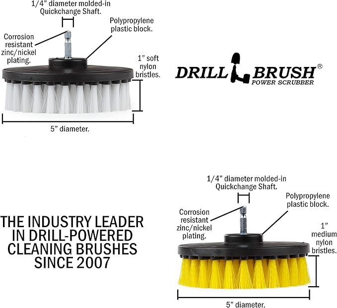 Hard Water Stain Remover - Grout Cleaner - Calcium, Mineral Deposits, Soap Scum, Rust - Drill Brush - 5-inch Spin Brush - Bathroom Accessories - Scrub - Bath Mat - Shower Door - Glass Cleaner