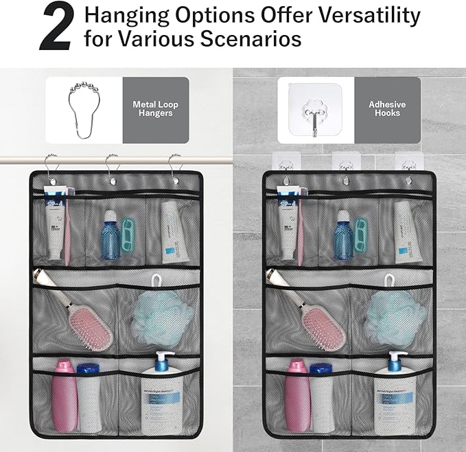F-color Cruise Essentials 2026 - Mesh Shower Organizer Hanging with 7 Pockets for RV Gym Camping, Quick-Dry Portable Toiletry Bag with Metal Hooks for Bathroom Travel Toiletries