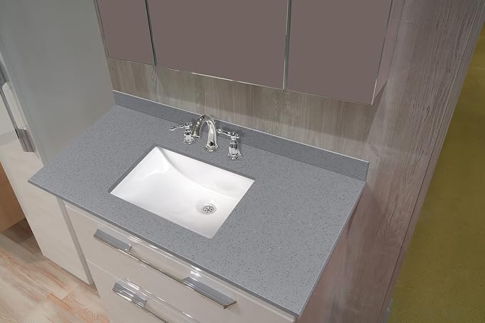 MSI Sparkling Gray Vanity Top with Under Mount Rectangle Ceramic Sinks, Engineered Marble Stone, 4" CC Faucet Holes, 49"X22"
