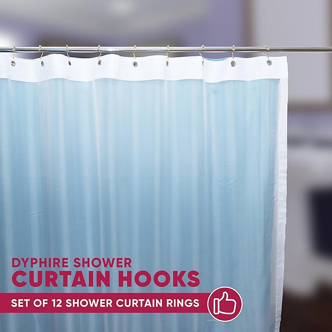 Shower Curtain Hooks Rust Proof (Set of 12) - Stainless Steel Shower Curtain Rings - Anti Slip Roller Balls for Easy Glide (Double Anchor Hooks, Polished Gold)