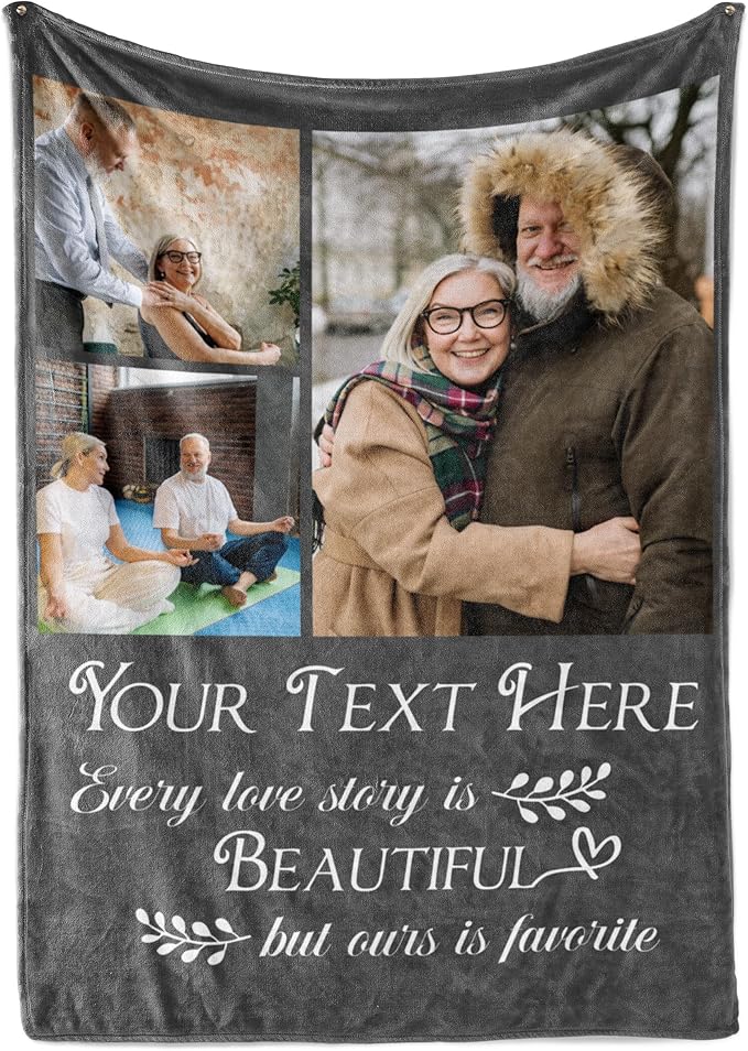 Ships Next Day, Custom Blanket with Picture and Text - Printed in USA, Personalized Photo Blanket with Text (Sherpa 50x60)