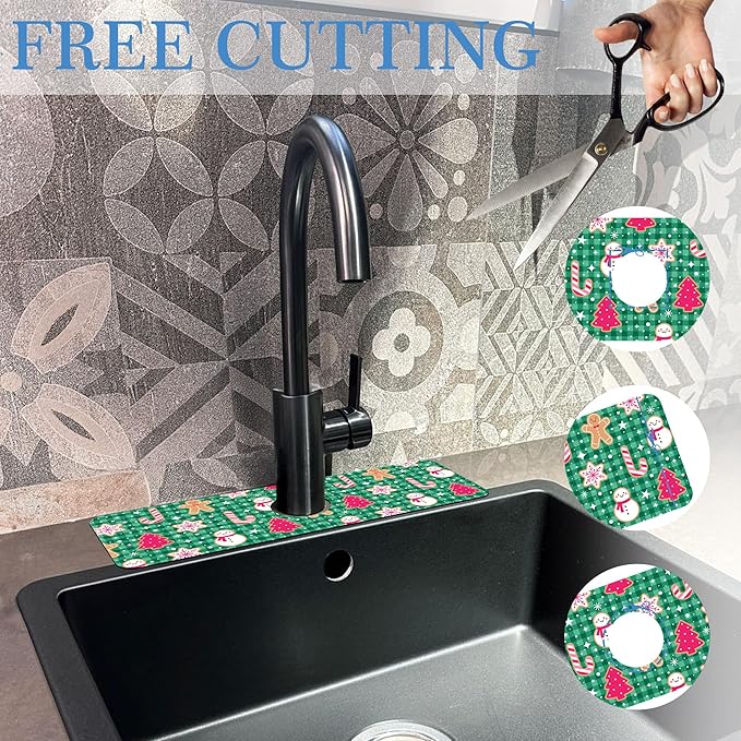 Ginger Man Faucet Mat for Kitchen Sink Snow Man Plaid Pattern, Soft Diatom Mud Material, Strong Water Absorption, Non-slip, Easy to Clean for Bathroom, Kitchen 15"X5.5"