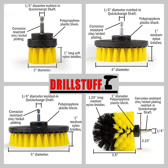 4 Piece Power Scrub Brush Kit for Tile and Grout, Tub, Shower, Sink, Porcelain, Shower Tracks, and Around fixtures