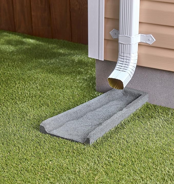 Rubberific Premium Rubber Downspout Splash Block, Rain Guard, Stone Textured Drain Extender (Gray)