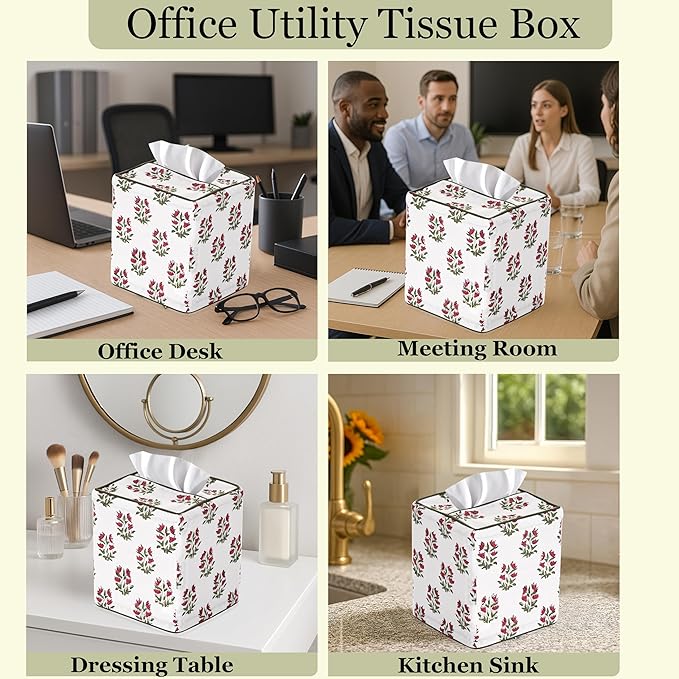 Ridhi Marmalade Red Block Print Tissue Box Cover – Handmade Cotton Fabric Tissue Holder for Home Bedroom Living Room Bathroom Vanity Car Nightstand Office Kitchen – Decorative Square Napkin Holder