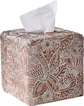 Tropical Leaves Vintage Wood Carved Square Tissue Box Cover Decorative,Tissue Box Holder, Facial Paper Holder for Bathroom Vanity Countertop, Bedroom Night Stand,Office and End Table, Rustic Brown