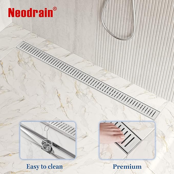 Neodrain 36" Brushed Linear Shower Drain Shower Linear Drain, Removable Capsule Pattern Grate, Bathroom 304 Stainless Steel Rectangle Shower Floor Drains- CUPC Certified