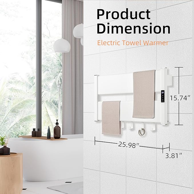 K&KALONZO Towel Warmer for Bathroom,Wall-Mounted Heated Towel Rack with Built-in Timer,Waterproof Alumnimum Electric Towel Heater, Support Plug-in and Hardwired, Sliver,H2-W