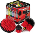 Outdoor Cleaning Supplies - Red Stiff Nylon Bristle Outdoor Scrubbing Kit - Fountain Scrub Brush - Concrete Scrubber Brush - Stone Stain Cleaning Tools - Brick Brushes - Patio Scrubber - Clean Deck
