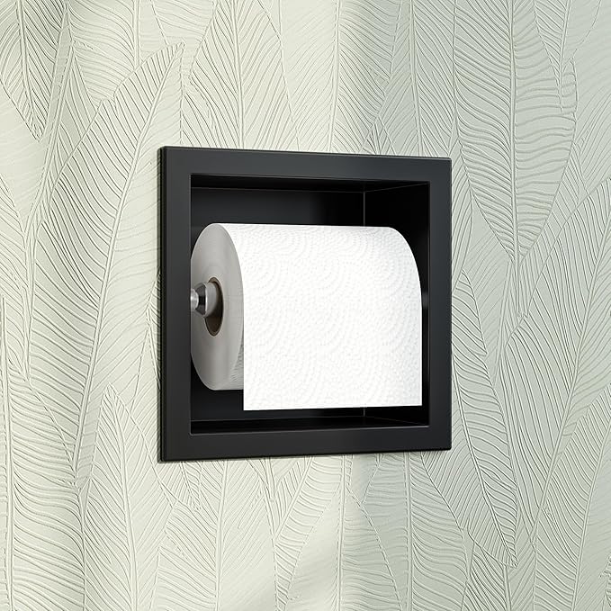Toilet Paper Holder, SUS 304 Stainless Steel Recessed Toilet Paper Holder Built-in, in Wall Toilet Paper Wall Holder for Bathroom, Matte Black