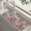 Faucet Draining Mat For Kitchen Sink Mexican Tiles Diatom Mud Absorbent Drain Pad For Bathroom Kitchen Sink Splash Guard Drying Mat 5.5"×15"