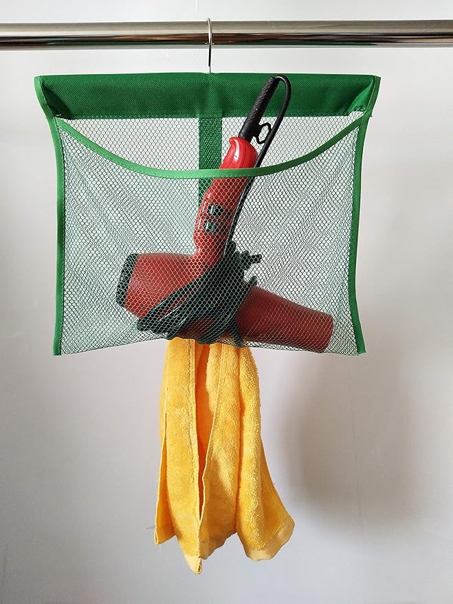 Portable Mesh Pocket with Rotatable Hanger, Quick Dry Serial Type Bath Storage Organizers for Travel, Camper, RV, Gym, Cruise, Cabin, College Dorm Shower(Green)