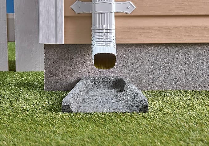 Rubberific Premium Rubber Downspout Splash Block, Rain Guard, Stone Textured Drain Extender (3 Pack, Gray)