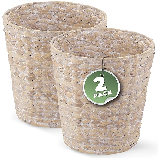 2-Pack White Wicker Trash Cans