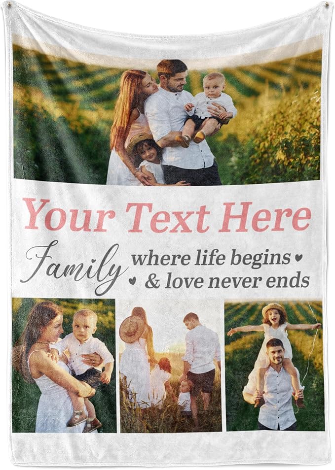 Ships Next Day, Custom Blanket with Picture and Text - Printed in USA, Personalized Photo Blanket with Text (Fleece 60x80)