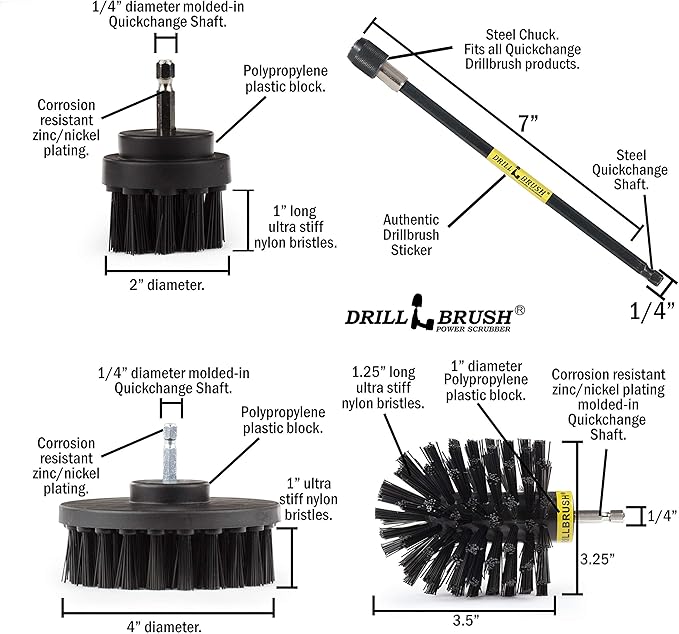 Drillbrush - Drill Scrub Brush Attachment - Brush Hard Cleaning - Grill Brush and Cleaner - Powered Grill Brush - Cleaning Tools - Drill Brush Bathroom Cleaner Pads - Bathroom Shower Cleaner
