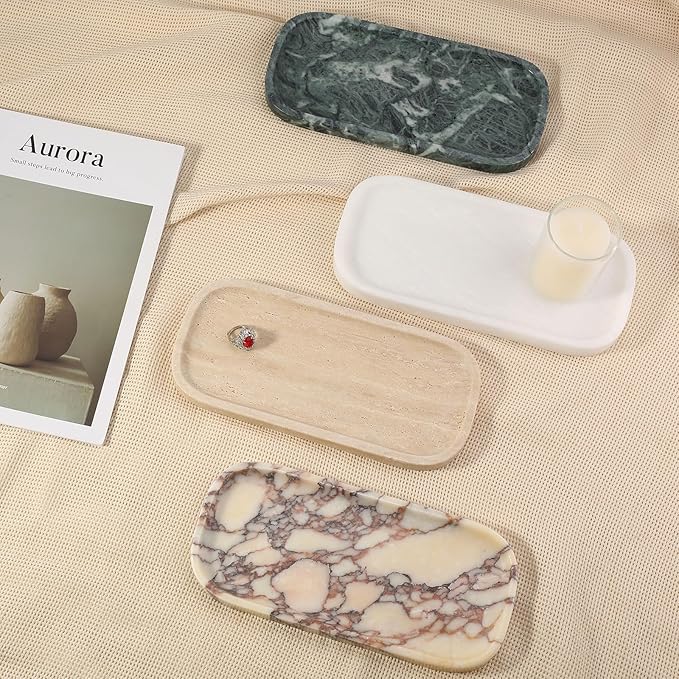 Koville Luxury Calacatta Viola Marble Tray, 10"x5" Marble Vanity Tray for Bathroom Countertop Kitchen Sink, Rectangular Stone Tray for Perfume Fragrance Jewelry, Decorative Catchall Tray Organizer