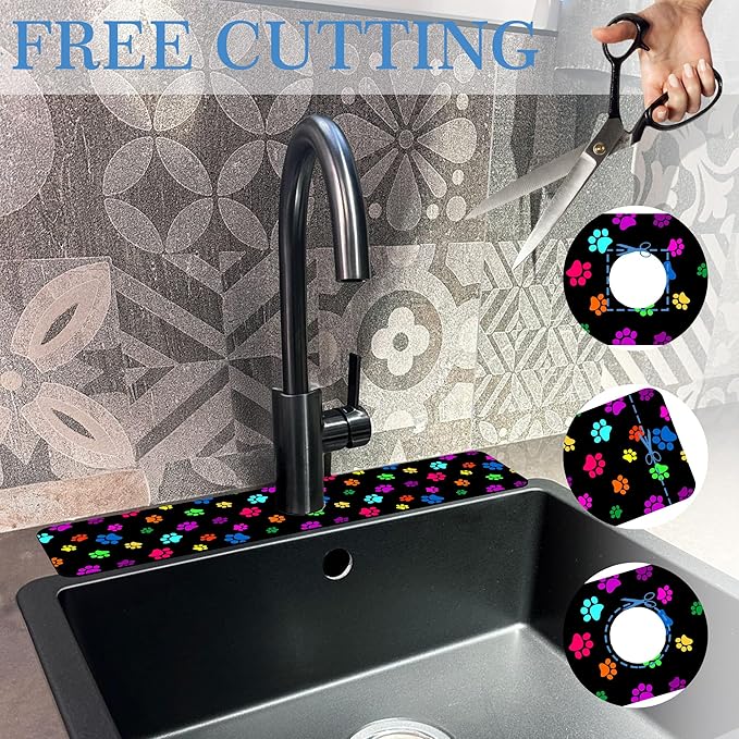 Dog Paw Print Faucet Mat for Kitchen Sink Animal Footprint, Soft Diatom Mud Material, Strong Water Absorption, Non-slip, Easy to Clean for Bathroom, Kitchen 23.5"X5.5"