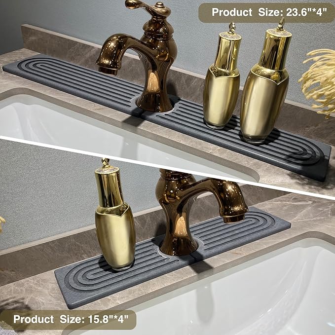 Faucet Mat for Kitchen Sink, Stone Drying Mat for Kitchen Counter, Stone Mat Bathroom, Kitchen Mat, Sink Mat, Water Absorbing Stone Tray for Sink, Bathroom Stone Mat (DARK GREY, 23.6*4")
