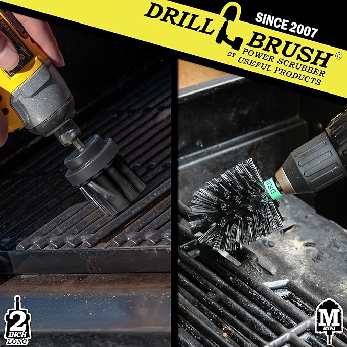 2 Piece Mini Size Long Bristle Black Ultra Stiff Rotary Cleaning Drillbrushes Used for Cleaning BBQ Grills, Furnaces, Baked-on Food, and Industrial Applications