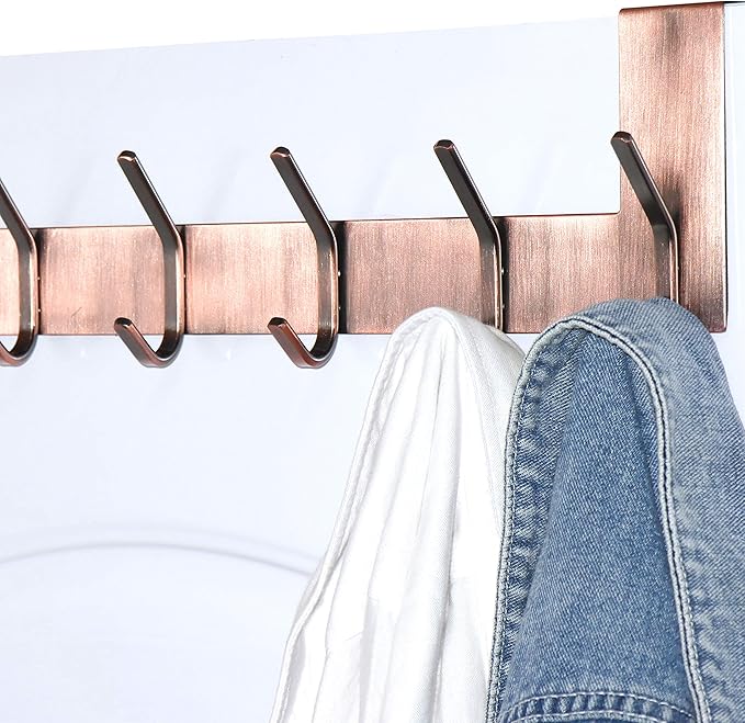 Dseap Over The Door Hook Hanger - 6 Hooks Over Door Coat Rack for Hanging Clothes Hat Towel, Antique Copper