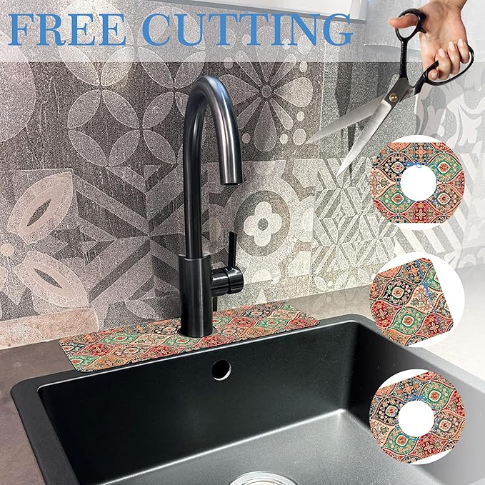 Faucet Mat Splash Guard Boho Rug, Soft Diatom Mud Material, Strong Water Absorption, Non-slip,Easy to Clean for Bathroom, Kitchen 15"X5.5"