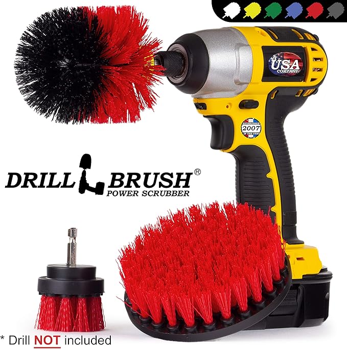 Outdoor Cleaning Supplies - Red Stiff Nylon Bristle Outdoor Scrubbing Kit - Fountain Scrub Brush - Concrete Scrubber Brush - Stone Stain Cleaning Tools - Brick Brushes - Patio Scrubber - Clean Deck
