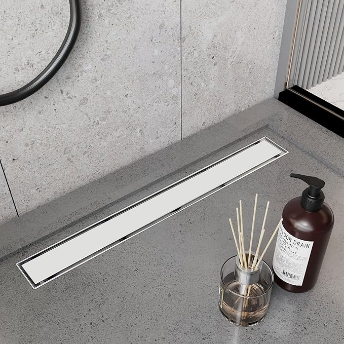 Linear Shower Drain 24 Inch, Brushed Floor Drain with Removable SUS304 Stainless Steel CUPC Certificate and 2-in-1 Tile Insert Grate Cover