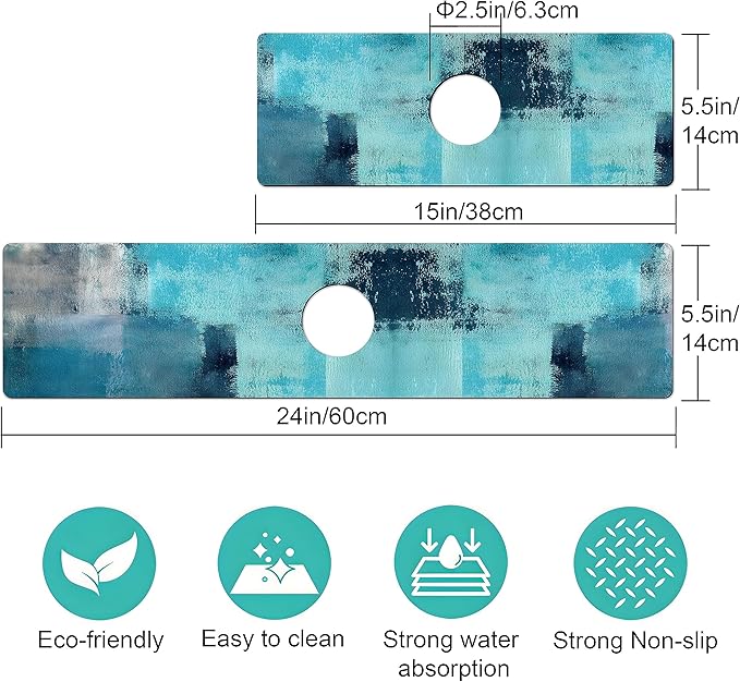 Kitchen Sink Splash Guard Faucet Mat -2 PC Super Absorbent Fast Drying Mat Sink Gadgets-Splash Guard Behind Faucet Drip Catcher for Kitchen, Bathroom,Sink Mat, Dish Drying Mat, Bathroom(15" X 5.5" )