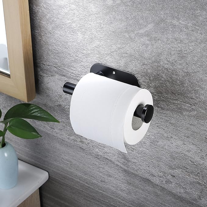 YIGII Adhesive Toilet Paper Holder - Self Adhesive Black Toilet Paper Roll Holder Wall Mount for Bathroom and Kitchen, SUS-304 Stainless Steel