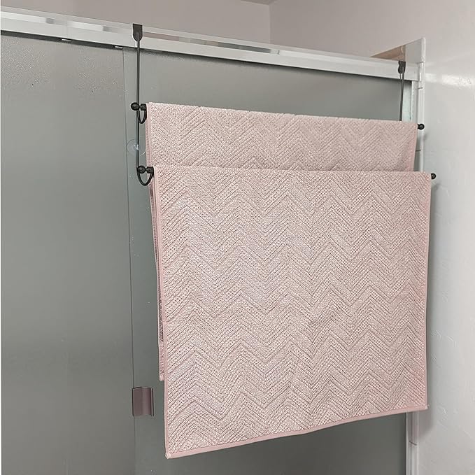Insieme 29 x16 Inch Towel Rack for Over Glass Shower Wall or Glass Shower Enclosure (Frameless or Frames up to 1.6" Thick). Easy Do-It-Yourself Assembly - 2 Tier - Black - Stainless Steel - No Rust