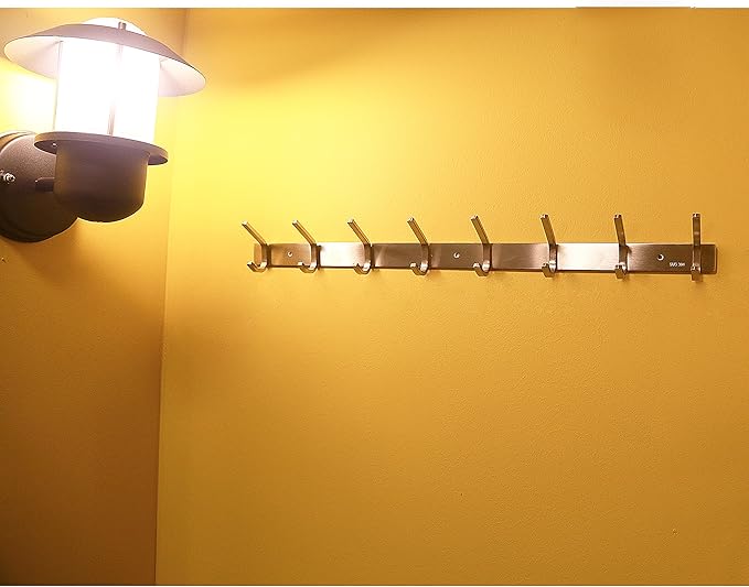 WEBI Heavy Duty SUS 304 Coat Bath Towel Hook Hanger Rail Bar with 8 Hooks,Brushed Finish,for Bedroom,Foyers,Hallways Home Office Storage Organization, C-CBG08