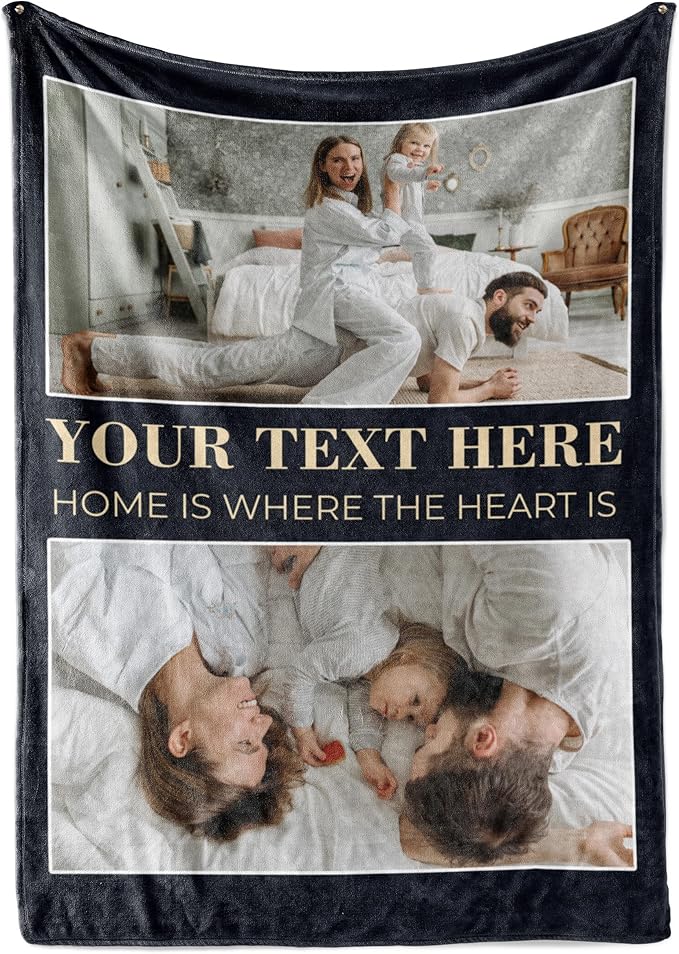 Ships Next Day, Custom Blanket with Picture and Text - Printed in USA, Personalized Photo Blanket with Text (Fleece 96x120)