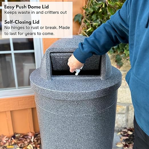 Campus Collection 55 Gallon Round Heavy-Duty Plastic Commercial Outdoor or Indor Trash Can with Push Open Dome Lid and Internal Liner | Great for Schools and Businesses - Blue