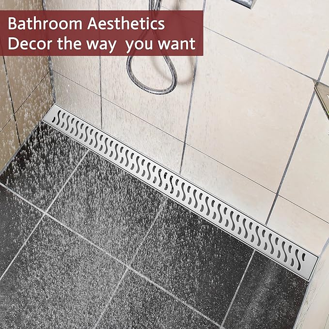 24 Inch Linear Shower Drain, Brushed Nickel Shower Drain, Removable Grate, 304 Stainless Steel, Easy to Install and Clean for Bathrooms (Drain Base Not Included), LSD-51A-24S