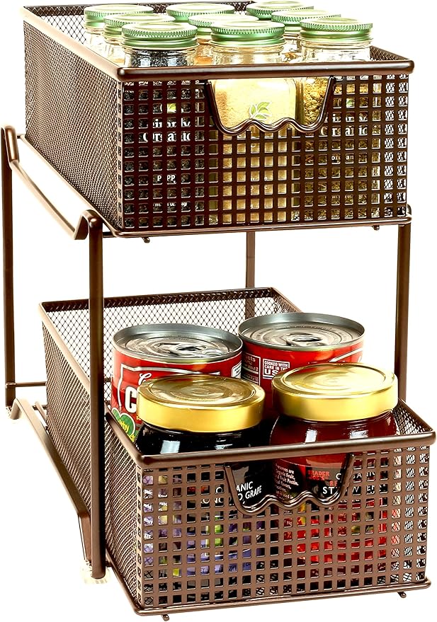 Deco Brothers 2 Tier Bathroom Storage Organizer with Pull-Out Drawer, Bronze